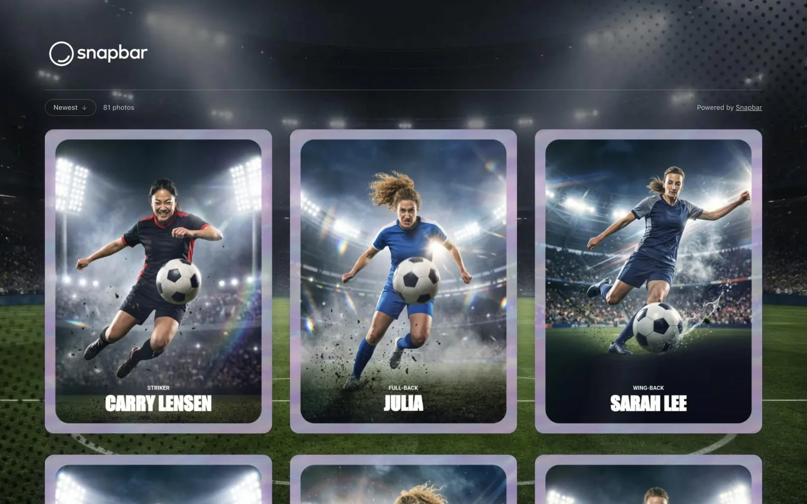 Snapbar live gallery of trading cards