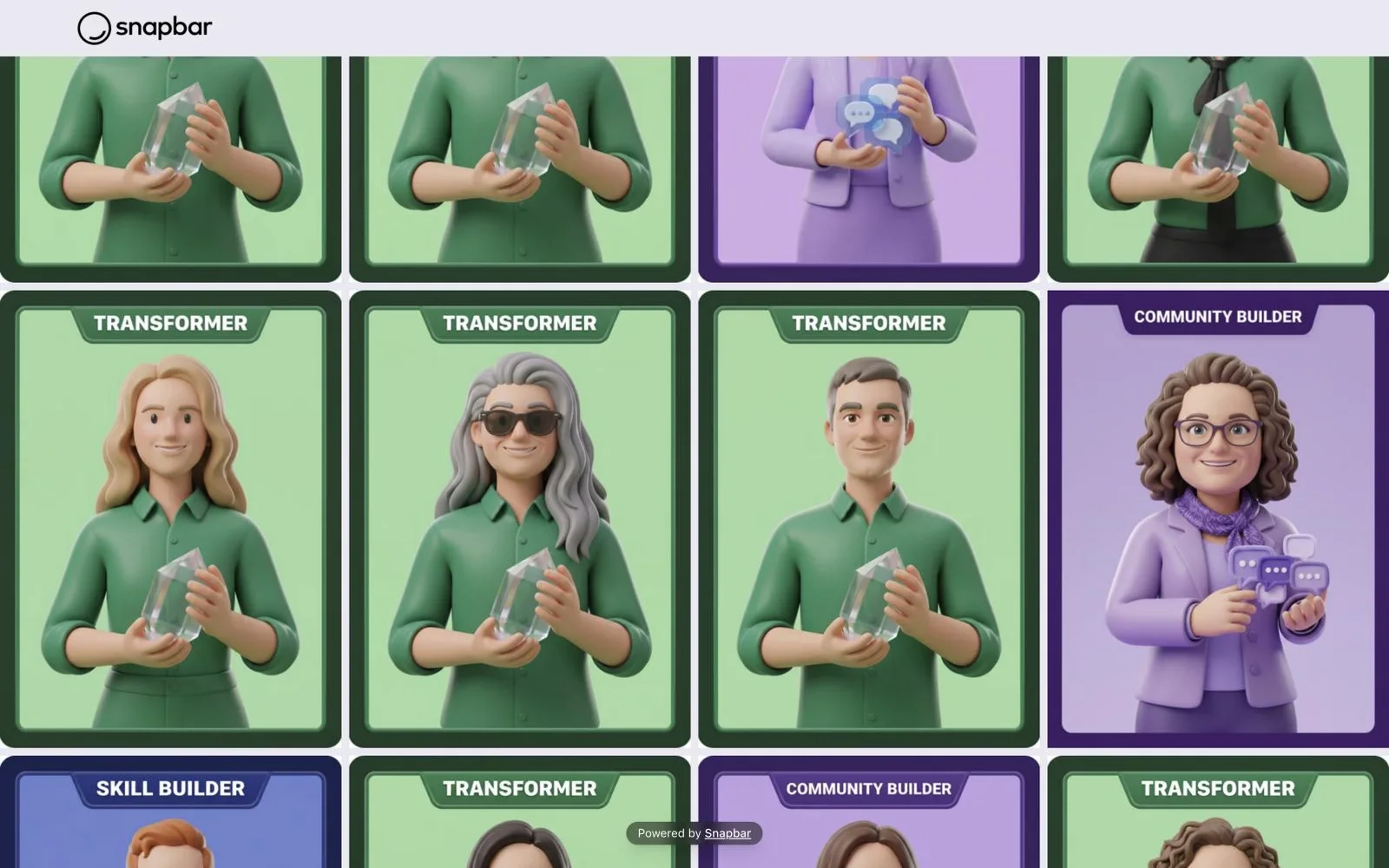 Snapbar slideshow of quiz personas