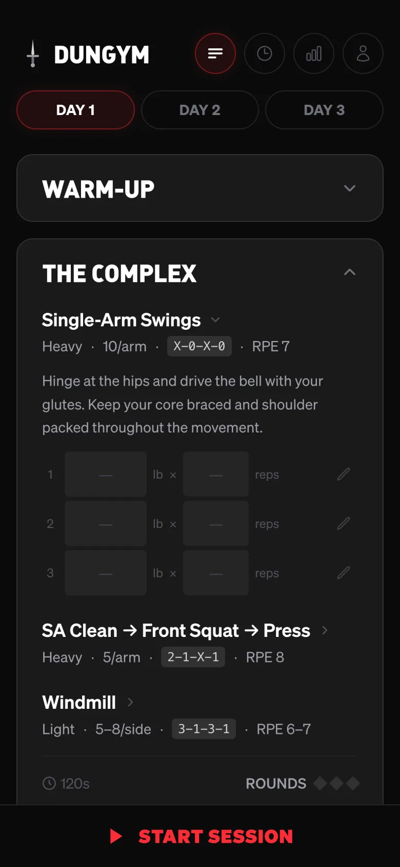 Dungym exercise detail screen
