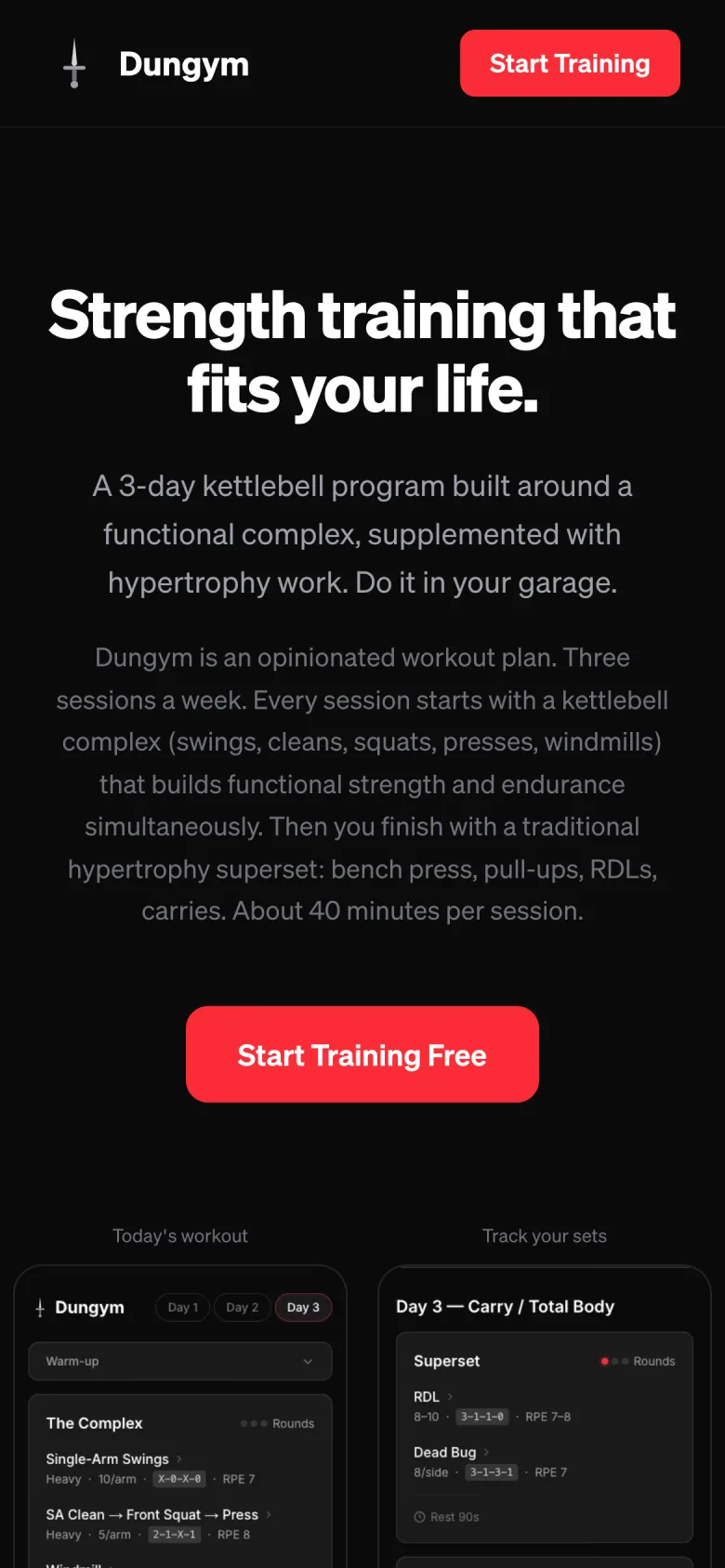Dungym landing screen