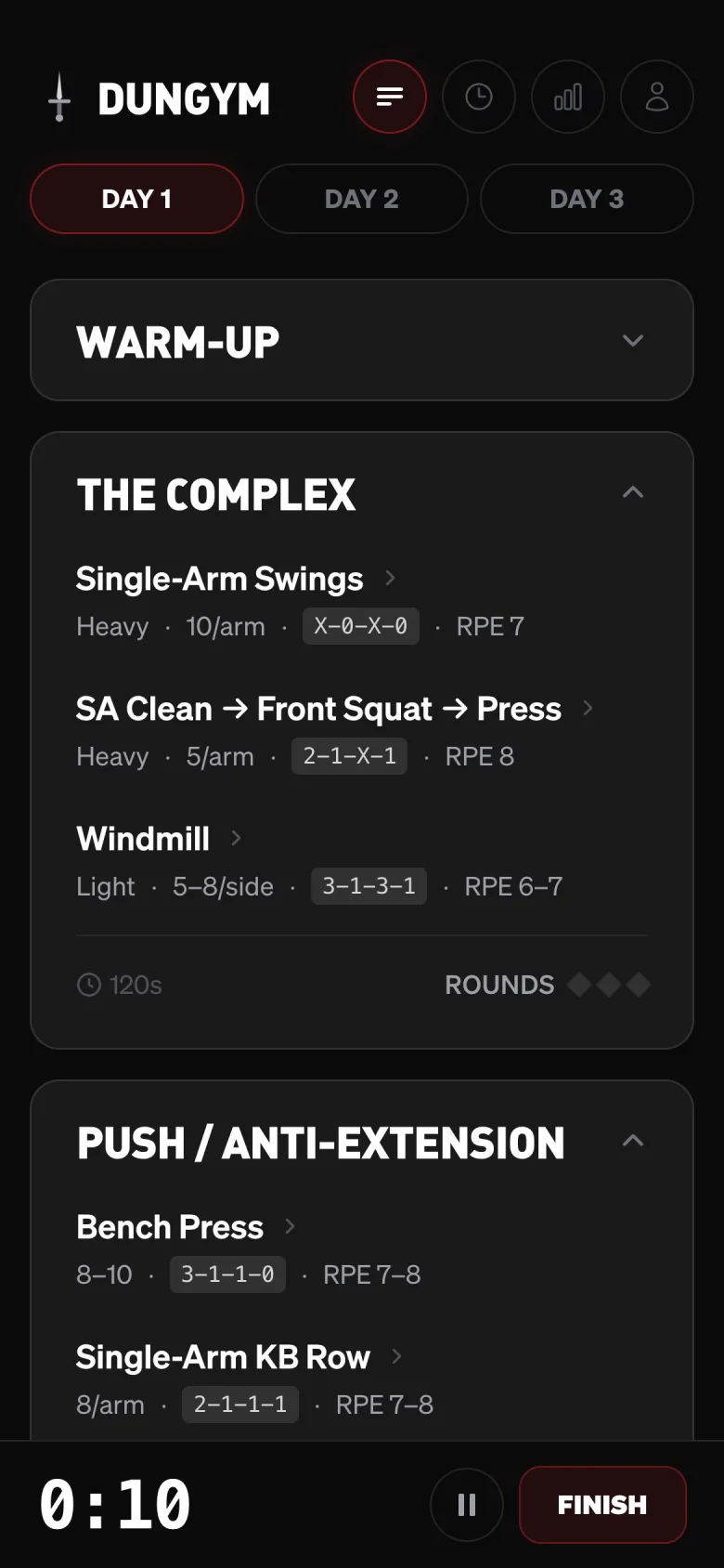 Dungym live session screen