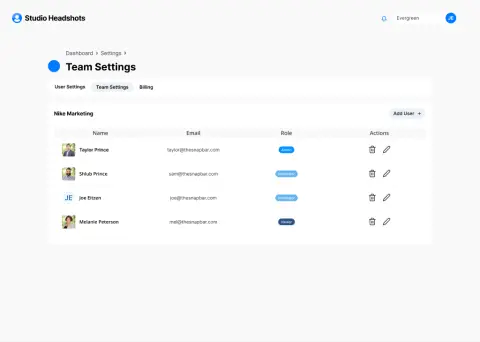 Team settings