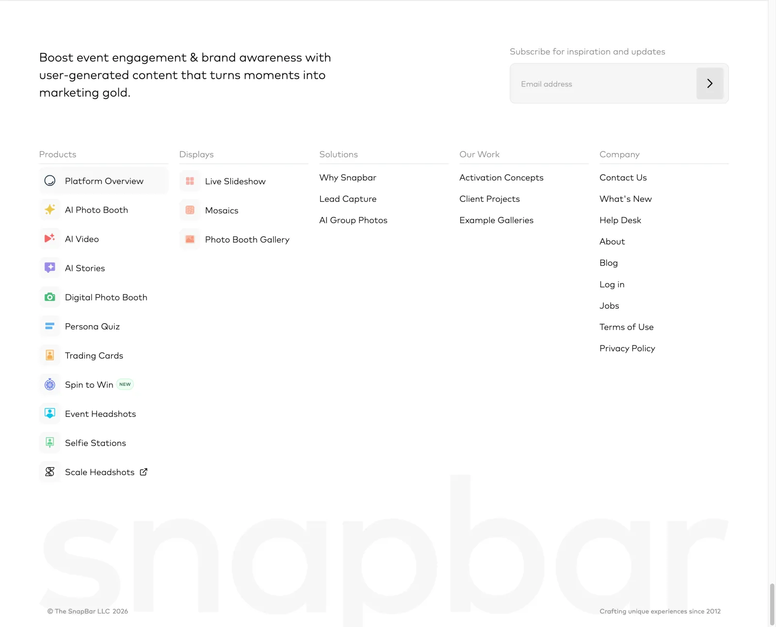 Snapbar website: footer