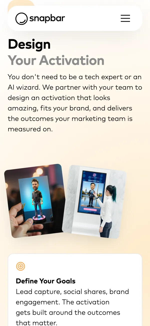Snapbar website on mobile: design