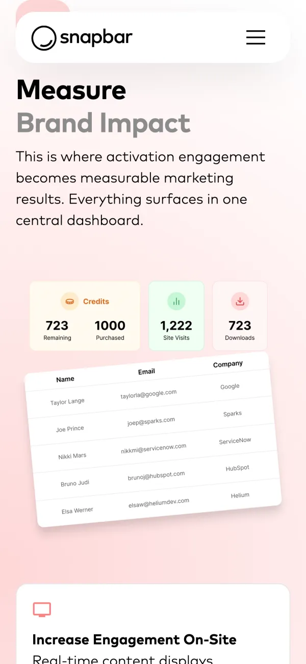 Snapbar website on mobile: measure
