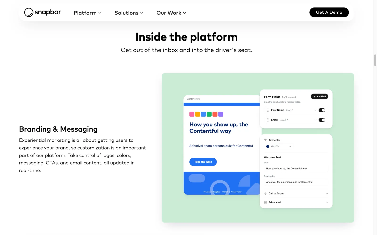 Snapbar website: inside the platform